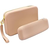 FUSMYE Set of 2 Zipper Makeup Brushes Bag For Travel, Large Silicone Makeup Brush Holder, Washable Make Up Brushes Pouch Case Makeup Tools for Organizing Cosmetics Daily Work