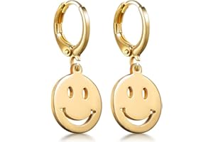 FROZIO Preppy Earrings for Teen Girls Women Smile Face Heart Charms Pendants Gold Small Huggie Hoop Dangle Drop Earrings Trendy Y2K Jewelry Gifts