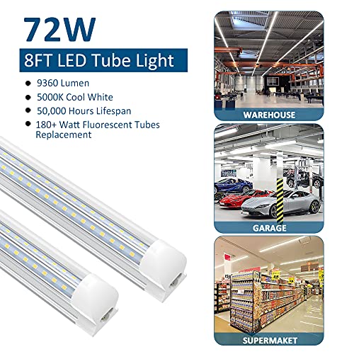 SHOPLED LED Shop Light 8FT, 72W 9360LM 5000K Daylight White, Clear