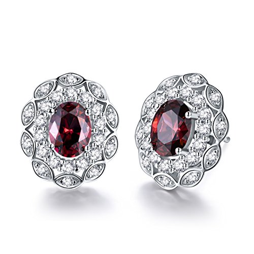 Jrose Sterling Silver Created Oval Ruby/Garnet Halo Stud Earring for Women