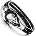 Prime Leader Fashion Jewelry Black Gothic Biker Men'S Skull Bracelet Leather Wrap Bangle Stainless Steel Clasp 10Mm Width 7.09 Inch