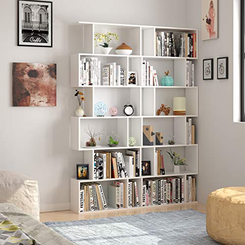 Homfa Wood Bookcase 6 Tier Shelving Unit S Shape Bookshelf Free