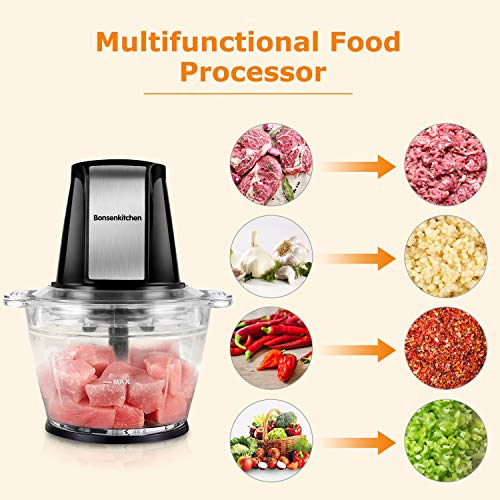 Electric Food Chopper, Bonsenkitchen Food Processors with 1L Glass Bowl