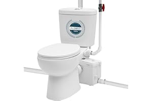 SANIMOVE Upflush Toilet with 850 watt Macerating Pump, Two Piece Toilet for Basement, Dual Flush Elongated Toilet, 4 Water Inlets for Kitchen Sink Shower, AC Vents, Automatic Disposal Pump, 36ft Vertically