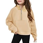 Haloumoning Girls Half Zip Sweatshirt Long Sleeve Pullover Crop Tops Kids Lightweight Fleece Fashion Winter Clothes