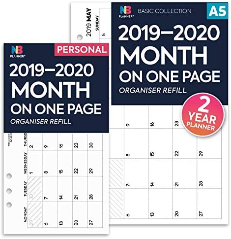 NBplanner® 2019-2020 Month on one Page 2 Year Organiser Refill Planner Insert Filofax Compatible English (A5 (148 x 210mm))