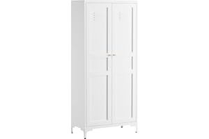 MIIIKO Storage Cabinet with Doors, Tall Kitchen Pantry Cabinet with 4 Shelves Freestanding, Metal White Cabinets for Laundry and Bathroom,14" D x 27.6" W x 61" H Tall Cupboard