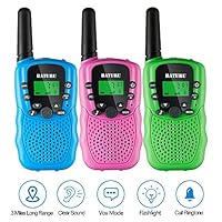 BATURU Kids Walkie Talkies 3 Pack, 3 Miles Long Range with Backlit LCD Flashlights Walkie Talkies for Kids Age 3-12 Year Old, 2 Way Radio Toys for Boys & Girls