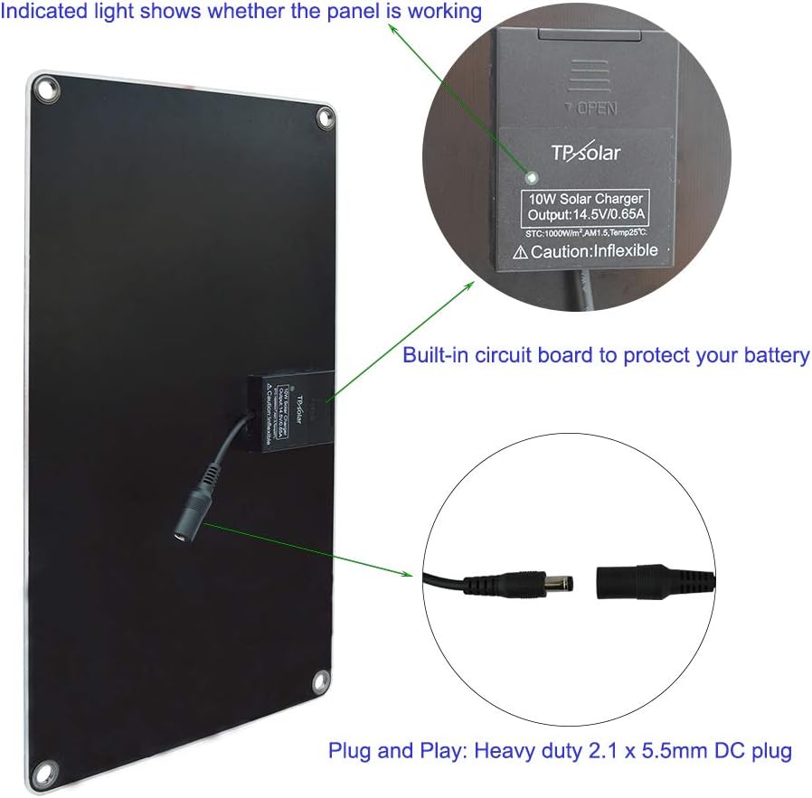 TP-solar 10 Watt 12 Volt Solar Panel Car Battery Charger 10W 12V Portable Solar Trickle Battery Maintainer with Cigarette Lighter Plug & Alligator Clip for Car Boat Motorcycle Tractor: Garden & Outdoor