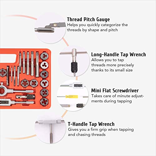 OMT SAE Tap and Die Set Standard 4, 6, 8, 10, 12, 1/4, 5/16, 3/8, 7/
