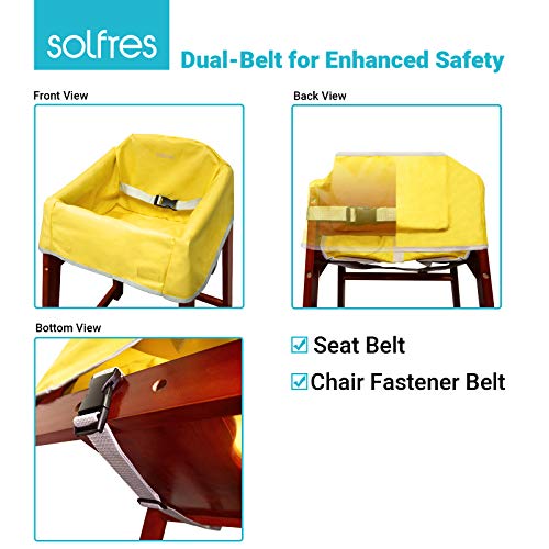 Solfres Dual-Belt High Chair Cover, Baby High Chair Cover with Straps, for Kids Wooden or Restaurant High Chair, Sturdy and Robust Material, Yellow