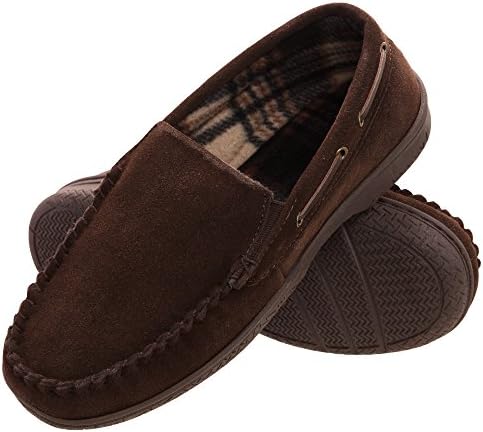 Heat Edge Mens Memory Foam Suede Slip On Indoor Outdoor Venetian Moccasin Slipper Shoe
