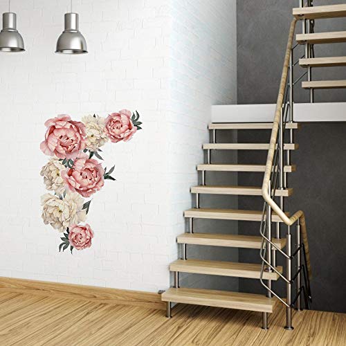 Outivity Flowers Wall Sticker Peony Rose, Waterproof PVC Wall Decals Flowers for Living Room Bedroom Kitchen Playroom Nursery Room Sofa Background Decorations - Thumbnail 4