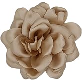 Dainty Satin Fabric Rose Flower Large Brooch Pin Handmade Big Camellia Brooch Lapel Pins Wedding Party Dance Banquet Dress Suit Ceremony Clothes Accessories Jewelry Gifts for Women (Khaki)