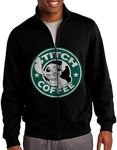 GNGN Men Cartoon Character Starstich Traveler Funny Standup Collar Jacket Zip Sweatshirt Leisure Style L Black