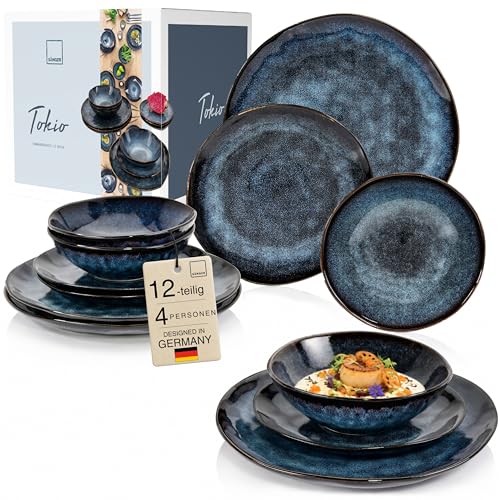 Sänger Tokio Geschirrset für 4 Personen, Teller Set 12-teilig, Dunkelblau