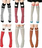 Cartoon Animal Cat Bear Fox Cotton over Calf Knee High Socks One Size 6 Colors