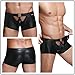 ONEFIT Men Patent Leather Holes at Front Black Boxer Briefs Sexy Underwear, Medium, Black