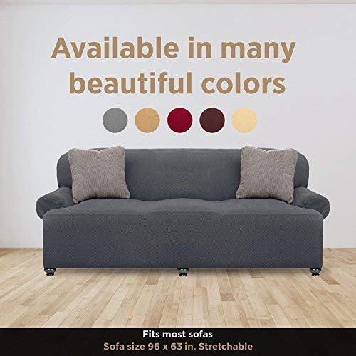 Renaissance Sofa Slipcover 1-Piece Polyester & Spandex Strapless Soft Stretch & Slip Resistant- Furniture Shield Couch Protector Seat Cover, Grey
