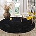 LOCHAS Luxury Round Fluffy Area Rugs for Bedroom Kids Girls Room Nursery, Super Soft Circle Rug, Cute Shaggy Carpet for Children Living Room, 4x4 Feet Black