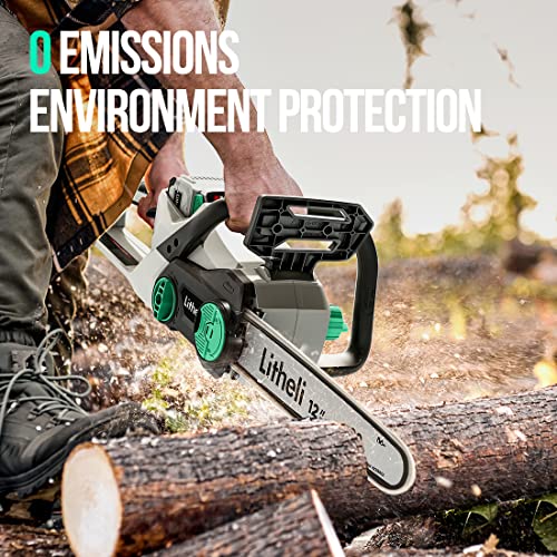 Litheli Battery Chainsaw 12", 40V Cordless Chainsaw, Chain Saw for