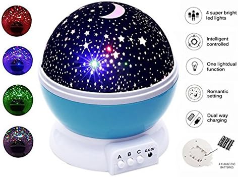 LIRUKOKO Sky Light Moon Light Star Projector 4 LED Bulbs 8 USB Cables Color Redemption Gifts Party