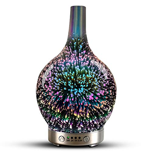 Essential oil diffuser 3D Glass Starry Sky Aromatherapy Oil Diffuser Cold Mist Ultrasonic Humidifier With 7 Color Changing LED 100ml, Home, Office, Yoga, Baby, Sleep,Water-free automatic closure