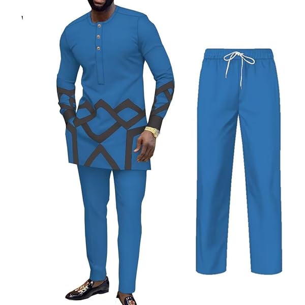 Best African Men Dashiki Outfits With Long Sleeve Shirt Suit
