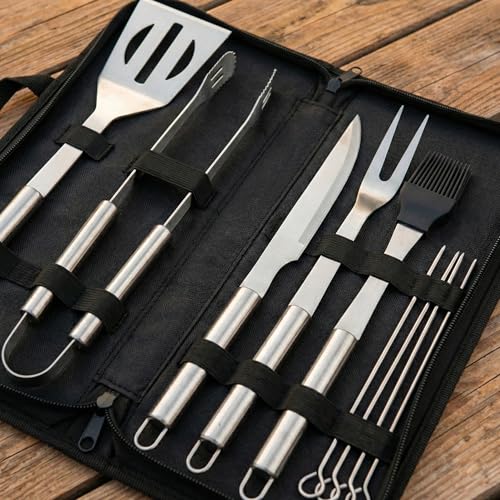 9 Piece Barbecue Tool Set - Stainless Steel BBQ Tools with Case - Complete Accessories for Barbecue, Grilling, Fireplace and Baking