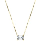 EAMTI 925 Sterling Silver Gold Plated Necklaces for Women Oval/Emerald/Round Cut Solitaire 1/1.5 Carat CZ Pendant Necklace | Dainty Glod Necklaces for Women