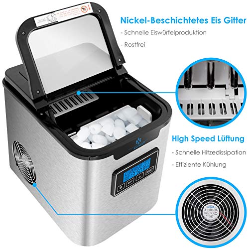 KESSER® Eiswürfelbereiter | Eiswürfelmaschine Edelstahl | 150W Ice Maker | 12 kg 24 h | 3 Würfelgrößen | Zubereitung in… – Bild 5