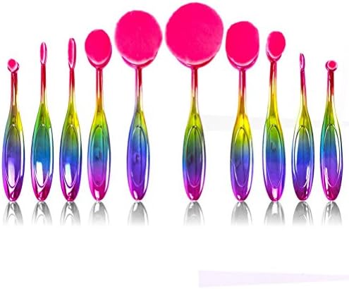 BeautyCoco 10pcs New Professional Makeup Brushes Set Super Soft Oval Toothbrush Shaped Makeup Brush Powder Blush Foundation Concealer Brow Brush Cosmetics Tool (Rainbow) (Rainbow)