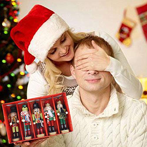 AMOR PRESENT Christmas Nutcracker Ornaments Set, 5PCS Wooden Nutcracker Soldier Hanging Decorations for Christmas Tree Figures Puppet Toy Gifts