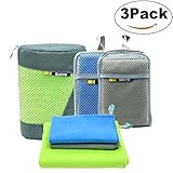 Microfiber Travel Towel Super Absorbent and Quick Dry Towel Antibacterial Towels - Best for Backpacking, Gym, Swimming, Camping, Hiking, Yoga or Bath Set 3 Pack (Green, Gray, Blue)