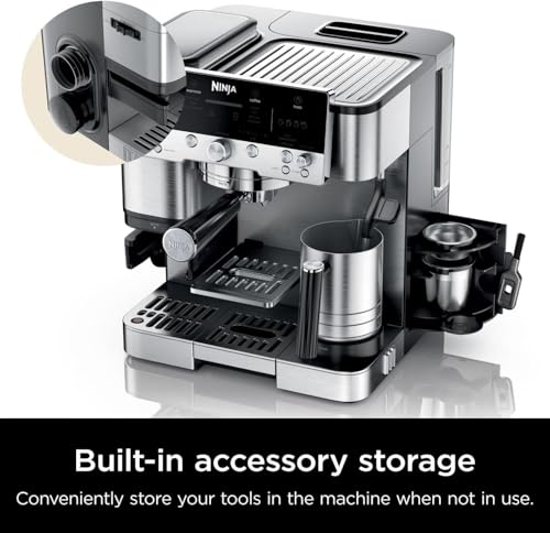 Ninja Luxe Premier ES601UK 3-in-1 Coffee Maker with Grinder and Frother for Latte, Cappuccino, Cold Brew & Espresso, Easy to Use, 4 Presets for Frothing, Silver, 2 Years Warranty