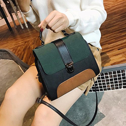Clearance Sale! ZOMUSAR Fashion Women Girl Patchwork PU Leather Buckle Bag Crossbody Shoulder Bag (Green)