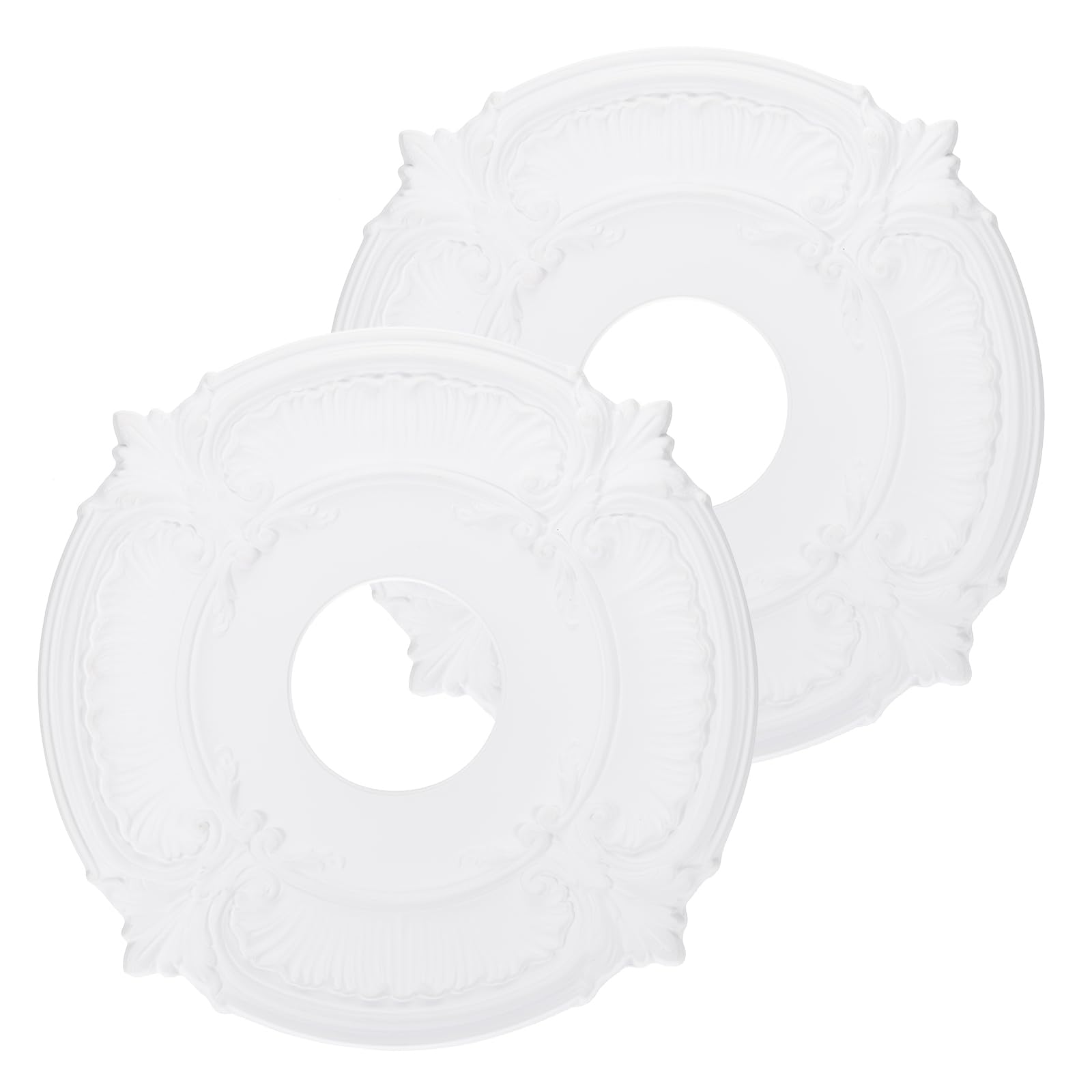 PATIKIL Ceiling Medallion, 2 Pcs 12" OD x 3.43" ID PU Decorative Ceiling Light Medallion Chandelier Medallion Classical Ceiling Light Cover Plate for Ceiling Light Fixtures Fans, White