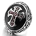 INBLUE Men's Stainless Steel Ring CZ Silver Tone Black Red Cross Knight Fleur De Lis Oval Size13