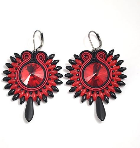 Gothic soutache earrings, victorian style jewelry, elegant earrings with glass crystals