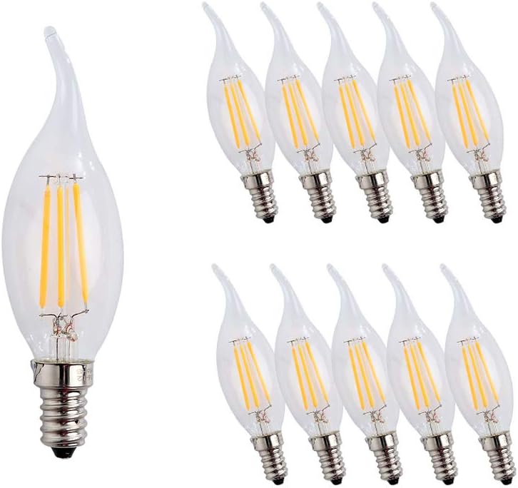 ENGEYA E14 LED Flame Light Bulb 4W,40W Incandescent Bulbs Equivalent,Small Edison Screw Clear Candle Light Bulb,Non-Dimmable/ AC220-240V/ 400 Lumens/Warm White 2700K,10-Pack