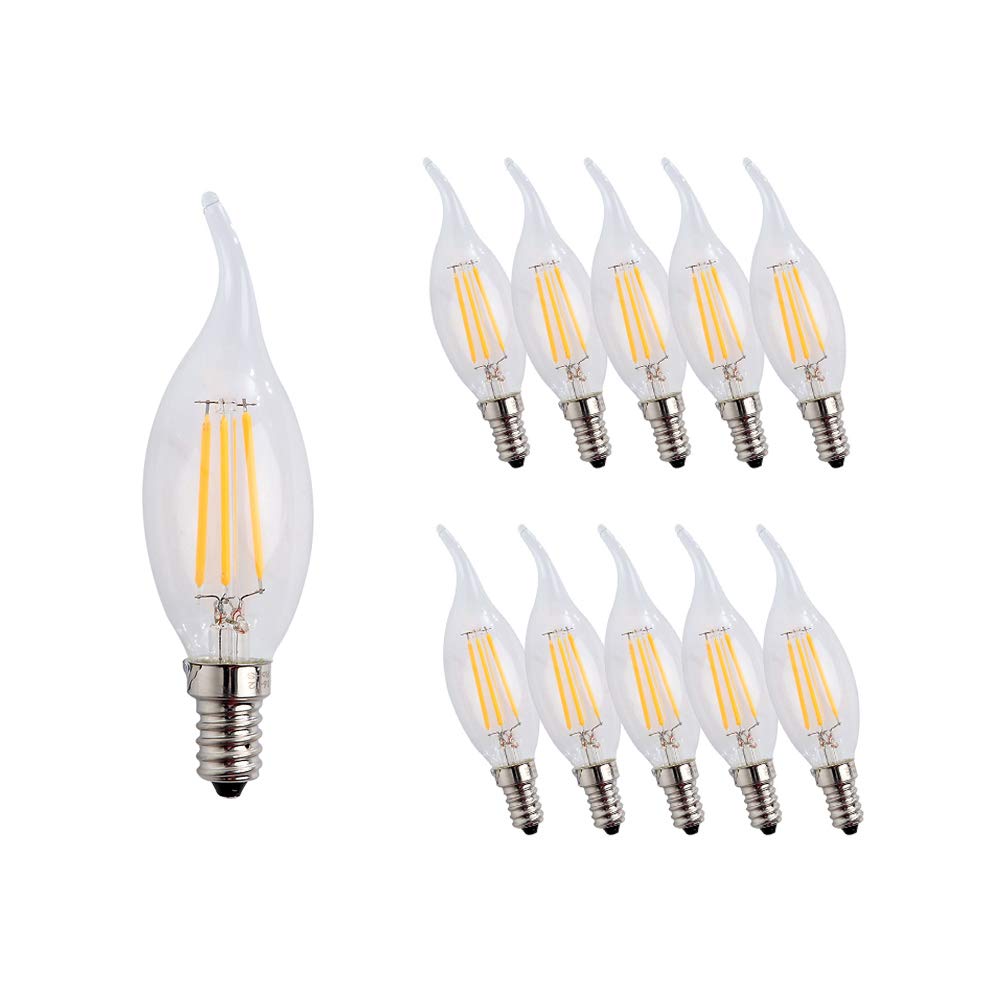 ENGEYA E14 LED Flame Light Bulb 4W,40W Incandescent Bulbs Equivalent,Small Edison Screw Clear Candle Light Bulb,Non-Dimmable/ AC220-240V/ 400 Lumens/Warm White 2700K,10-Pack