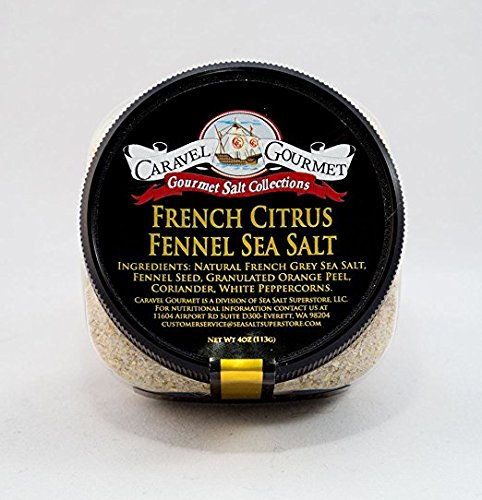 French Citrus Fennel Sea Salt- Pure French Grey Sea Salt Blended W/ Fennel Seeds Orange Peel Coriander & White Peppercorn- Gluten Free No-MSG Non GMO Cooking & Finishing Salt- 8 OZ Total Stackable Jar