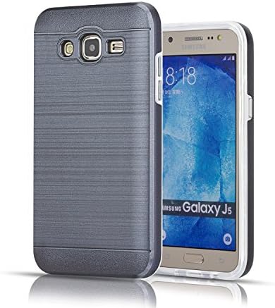 Galaxy J5 Case, Aomax Brushed Metal Texture,Clear TPU Rubber Plastic Heavy Duty Hybrid Gel Slim Fit Protective Case For Samsung Galaxy J5 J500 2015(LS3 Space Grey)
