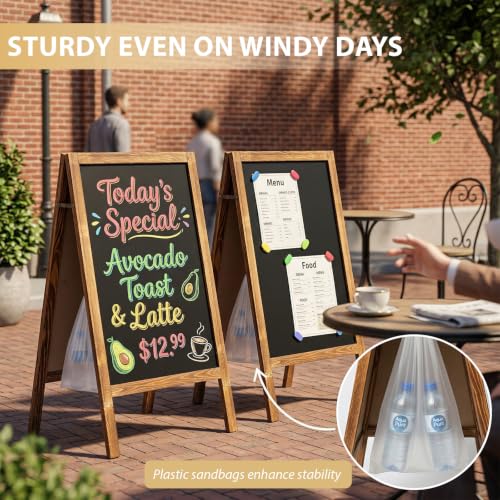 Double-Sided A-Frame Chalkboard Sign 40x20, Magnetic Sidewalk Sign with Solid Pine Wood Frame, Large Chalkboard Easel Menu Board for Restaurants, Cafes, Weddings & Outdoor Display with Accessories