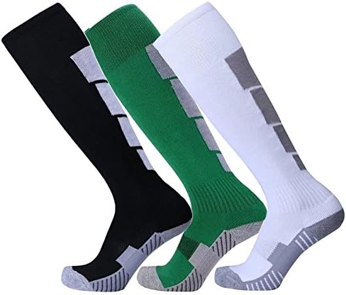 Compression Soccer Socks for Men Youth Football Stocking for Runing Knee High 3 Pairs (Black Green White)