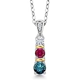 Gem Stone King 925 Silver and 10K Yellow Gold Round Blue Diamond Red Created Ruby and White Moissanite Pendant Necklace For Women (0.62 Cttw, Gemstone April Birthstone, with 18 Inch Chain)