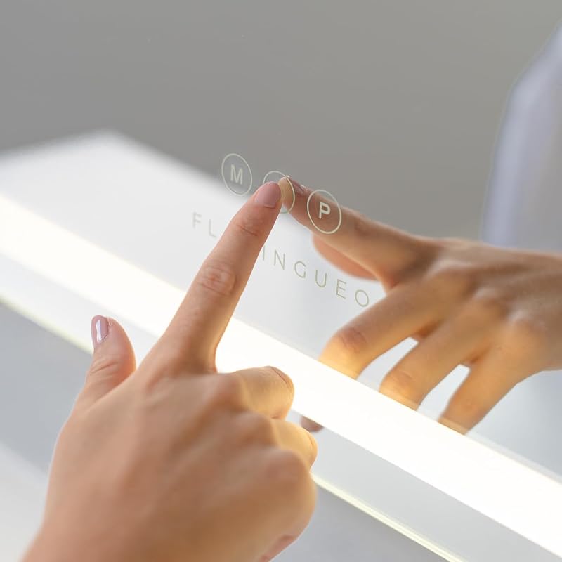Specchio Trucco con Luci - Striscia LED - 3 Modi di Luce - Intensità Regolabile - Controllo Tattile - Presa USB - Specchio Ingranditore Incluso - Bianco - 64x12x54,5cm