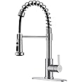GUUKAR Kitchen Faucet with Pull Down Sprayer Commercial Kitchen Sink Faucet Single Handle Faucet for Kitchen Sink with Deck Plate, Stainless Steel Brushed Nickel