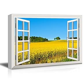Window View Yellow Rape Flower Field in Spring
