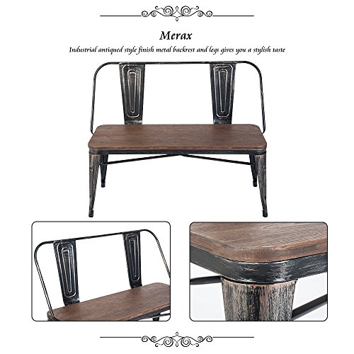 image for Merax Rustic Vintage Style Distressed Dining Table Bench with Wooden S